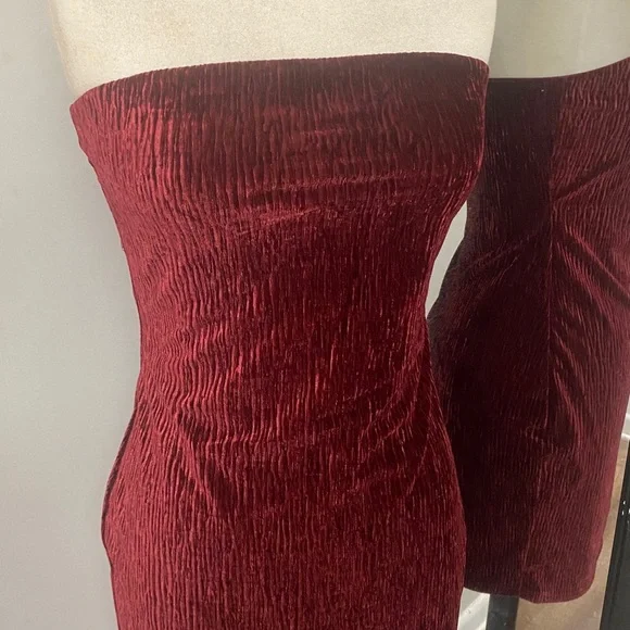 NAKED WARDROBE TEXTURE PLUSH VELVET TUBE DRESS BURGUNDY/WINE  BODYCON BURNOUT - Picture 7 of 14